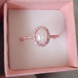 14k Rose Gold/Silver Fire Opal Halo Ring sz 10